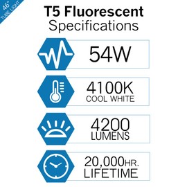 Luxrite F54T5/841/HO 54W 46 Inch T5 Fluorescent Tube Light Bulb, 4100K Cool White, 4200 Lumens, G5 Mini Bi-Pin Base, LR20770, 6-Pack