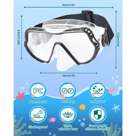 Diving Goggles Children, Swimming Goggles Children 4-16 Years, Adult Diving Goggles Teenagers, Snorkel Mask for Boys Girls Teenagers, Diving Mask with 180° Panorama HD Anti Fog Anti-Leak (Black Puls)
