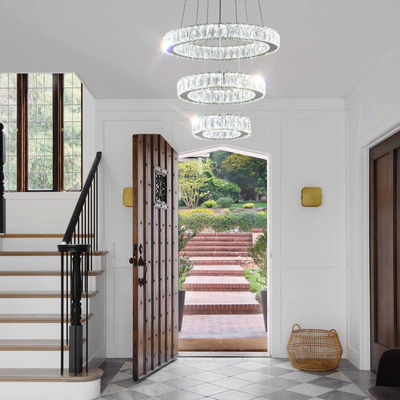 FRIXCHUR Modern LED Chandeliers Crystal Pendant Light 3 Ring Chandelier