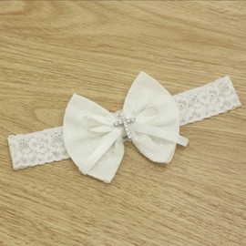 White Baby Bow Headband for Baptism Christening Satin Lace Hair Band with Cross for Toddler (A-off white bow headband, 6 months-2 years old)