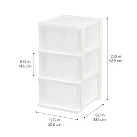 IRIS USA Plastic 3-Drawer Storage Organizer, 2-Pack, for Classroom Art Supplies Dresser Closet Bathroom Dorm Bedroom Laundry Room, Slim Narrow, White/Clear