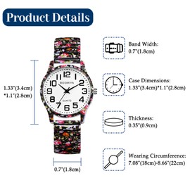 Lancardo Women Stretch Band Watch: Bohemia Flower Elastic Strap Analog Quartz Big Number White Dial Wristwatch Easy to Read Valentine's Day Birthday