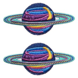 2 Pcs Cartoon Cosmic Planet Funny Emblem Patch Iron On Sew On Colour Embroidered Fastener Cute Style Applique Tactical Military Patches for Vest,Bags,Clothes,Jeans,Jacket,Hats,Backpacks