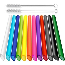 12 count Reusable Boba Straws, 13 mm x 10.5 inch Long Wide Colored Plastic Smoothie Straws for Bubble , Tapioca  with 2 Cleaning Brush - Pointed Design - Color: 8.5 INCH