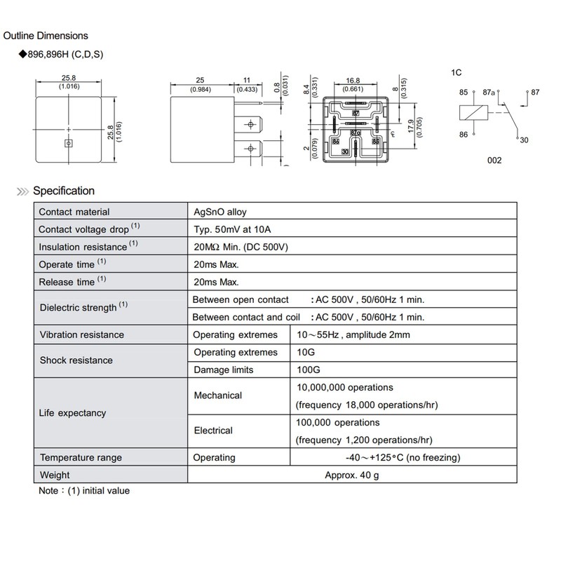 896H-1CH-C-R1 U24 12VDC 50A Automotive Power Relay 5 Pin Mini