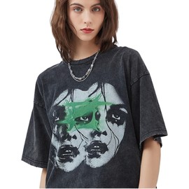Y2k Shirts Men Women 90S Vintage Graphic Tees Oversize Grunge Clothes Skeleton Printed Streetwear Summer Harajuku Tops