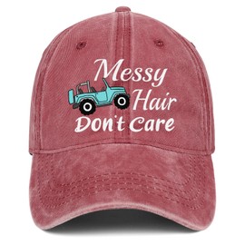 Wpnchsdc Messy Hair Don't Care Trucker Baseball Hats Cap for Women Girl - Adjustable Retro Washed Cotton Women Hat (Red,Blue Truck)