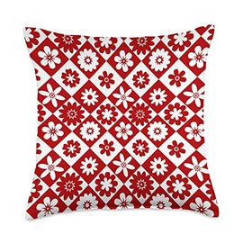 American Farm Country Floral Prints Elegant Red and White Gingham Floral Throw Pillow, 18x18, Multicolor