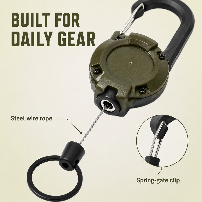 Heavy-Duty Retractable Keychain Carabiner with 23.62-Inch Steel Wire Reel