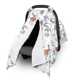 TANOFAR Baby Carseat Canopy, Peekaboo Opening Car Seat Canopy for Babies, Soft and Breathable Infant Carrier Canopy, Multi-use Baby Carrier, Stroller, Nursing Cover, Minky Blanket, Animal Leaf