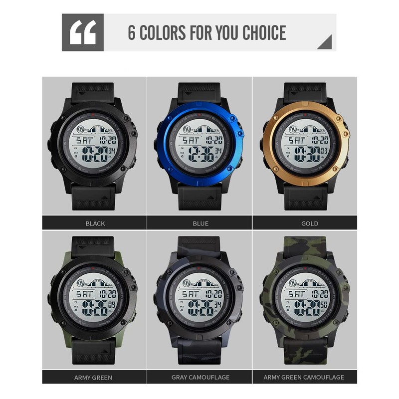 TONSHEN Men's Outdoor Sports Digital 50 m Waterproof Watches LED
