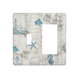 Hizuwky Nautical Seashells Starfish Beach Combo Toggle Rocker Light Switch Wall Plate Cover Decorative Compass Conch Electrical Faceplate Lightswitch For Rustic Barn Home Living Room