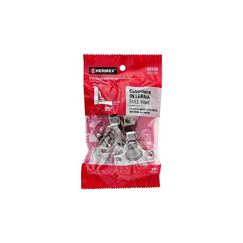 Hermex BIDI-95I, Juego de 2 bisagras bidimensionales ocultas para gabinetes,