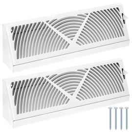 QWORK Baseboard Register Diffuser, 2 Pack 15" Corner Baseboard Register Vent Cover Grill for Floor, Wall & Baseboard Use