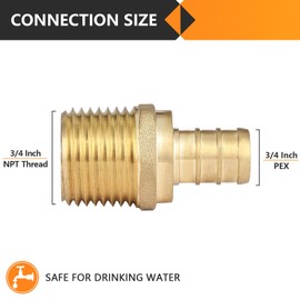 HeSun 20-Pack PEX Fittings, 3/4" PEX x 3/4" Male NPT, 3/4 Inch Brass Crimp Male Adapter Fitting, ASTM F1807