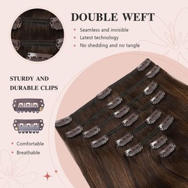 YILITE Clip-In Real Hair Extensions, 55 cm, 100% Real Hair Extensions Clip, 22 Inches, 8 Pieces, 120 g, Invisible Straight for Cliping, Human Hair, Double Stitched (55 cm #T2/P2/6)