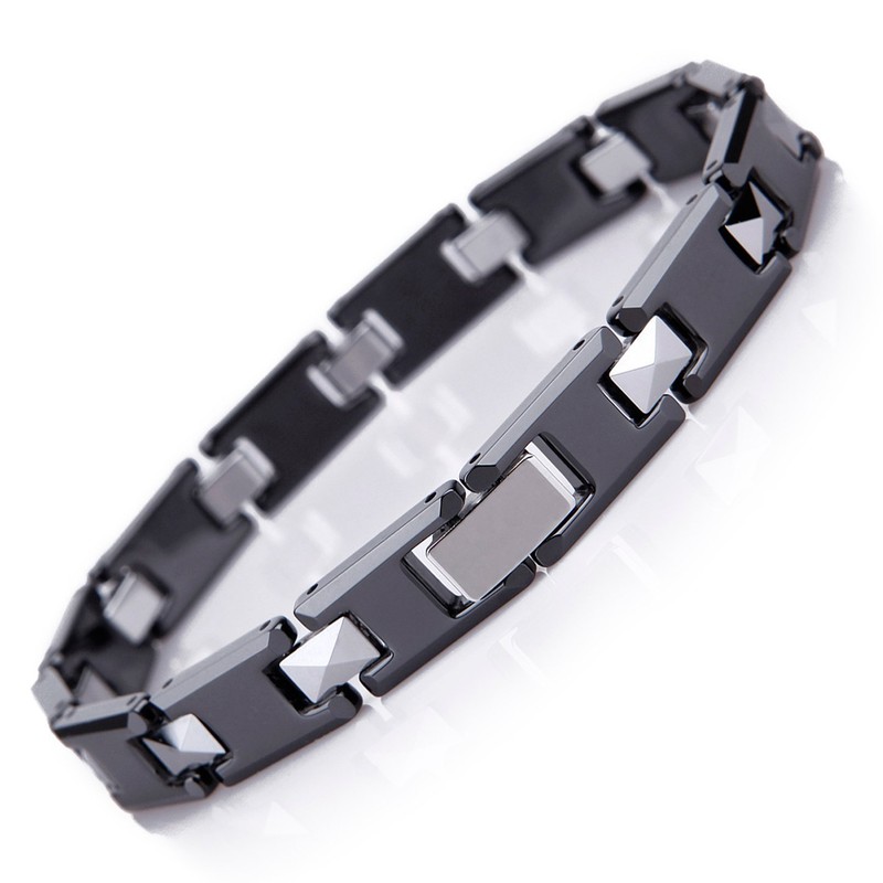 URBAN JEWELRY Amazing Tungsten and Ceramic Men's Link Bracelet (Black,