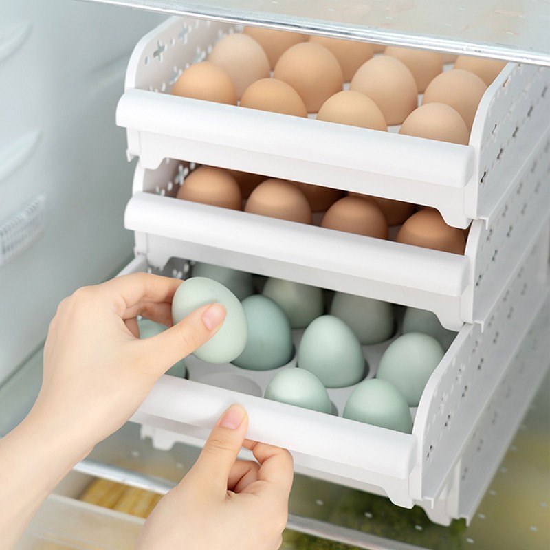 4PCS Egg Container for Refrigerator PP Stackable Shockproof Egg Drawer