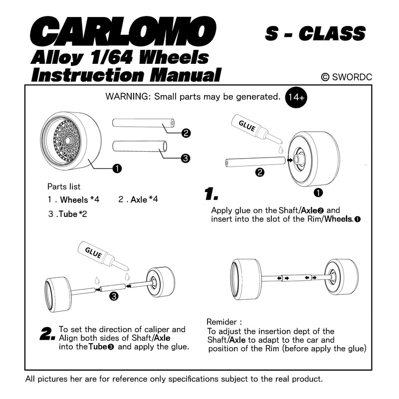WAVEIST Carlomo 1/64 Scale S-Class Alloy Wheels Rubber Tires with