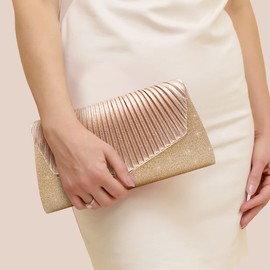 Fioeyr Damen-Clutch, Glitzer-Umschlag, Clutch-Tasche mit abnehmbarem Kettenriemen, elegante Pailletten, Abend-Clutch für Hochzeit, Brautball, Cocktail, Party, Damen, Abendtasche, champagnerfarben