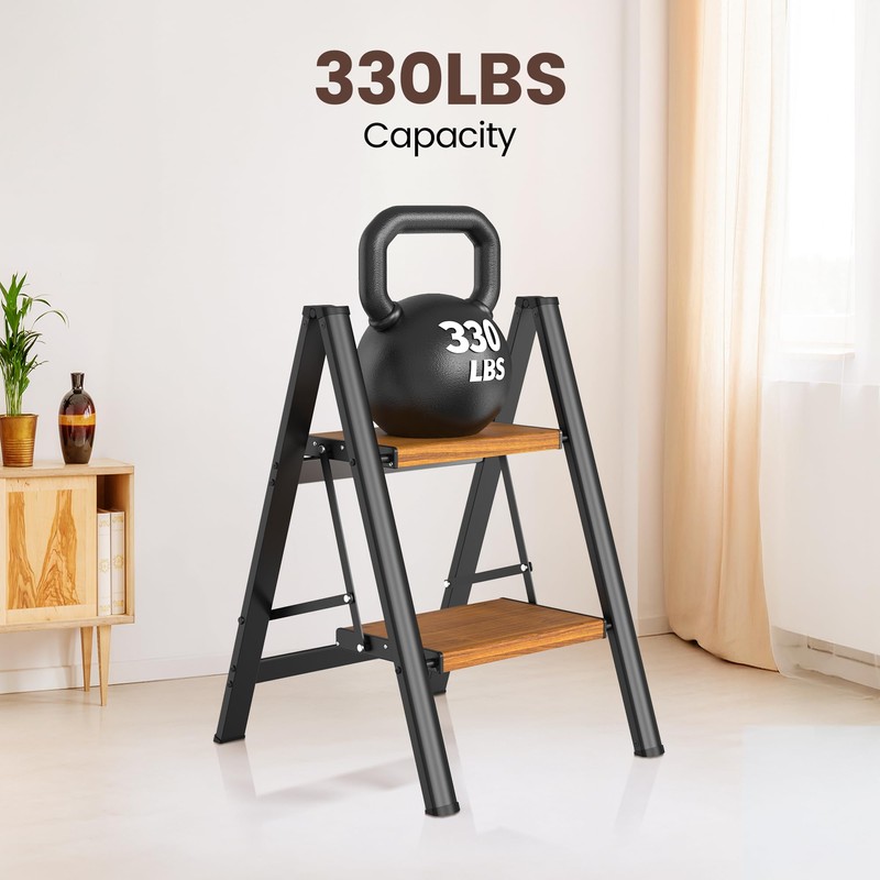 HBTower Step Ladder,Lightweight Aluminum Folding Step Stool with Anti-Slip Wide