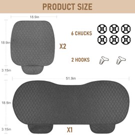 Gloserin 3 PCS Linen Car Seat Covers Cushion with Storage Pocket, Bench Seat Covers Protectors with Non-Slip, Breathable Rear Seat Covers Universal Fit for SUVs, Cars, Trucks (Deep Grey)
