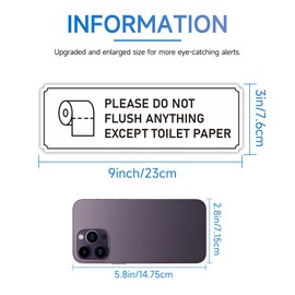 Sigicanage Do Not Flush Anything Except Toilet Paper Sign for Bathroom, Do Not Flush Rules Bathroom Sign, (2 PACK) (9 x 3 Inch) Self-adhesive for Business and Home