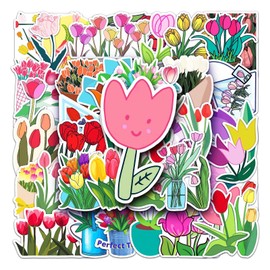 Tulip Stickers 50 Pcs Waterproof Cute Flowers Stickers for Laptop Water Bottle Bike Car Skateboard Scrapbooking Computer Luggage Guitar,Vinyl Trendy Stickers for Teens Girls Kids