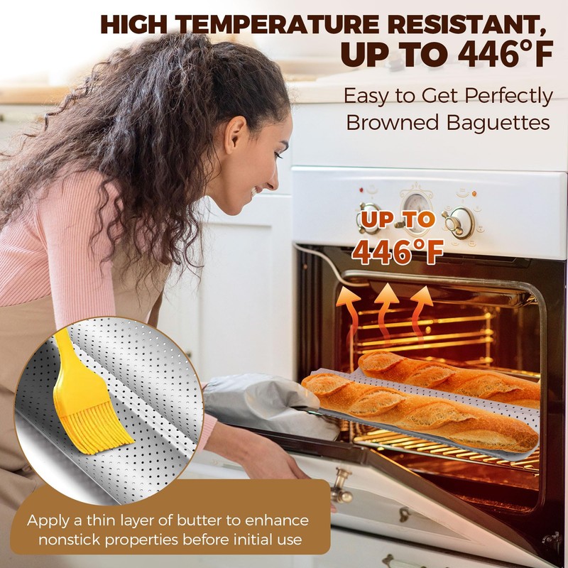 Yupjlia Baguette Bread Pan, Premium Nonstick Perforated French Bread Baking