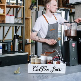 MINCORD Coffee Station Organizer Wooden Coffee Bar Accessories Organizer for Countertop, Farmhouse Kcup Coffee Pod Holder Storage Basket Coffee Bar Organizer - White