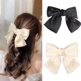 4PCS Hair Bows for Women - Bows for Hair Black Hair Ribbons for girls (Beige/White/Pink/Black)