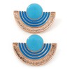 Light Blue Enamel Half Moon Egyptian Style Stud Earrings/Gold Tone/