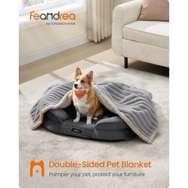 Feandrea Waterproof Dog Blanket, L, 127 x 102 cm, Pet Blanket for Small and Medium Dogs, Machine Washable, Reversible Dog Couch Cover Protector, Dove Gray and Light Gray UPPB035G01