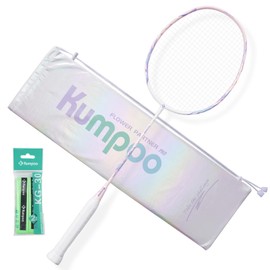 KUMPOO Professional Badminton Racket 4U Lightweight with High Strength, Carbon Fiber Badminton Pink Racket Set with 2 Grip Tapes, 1 Cover for Beginners, Intermediate Players, Flower Partner pro Pink