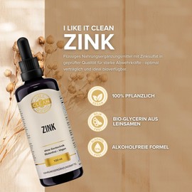 I-like-it-Clean® - Zinc Drops (100 ml) - 3.75 mg Zinc Sulphate per Pipette (1 ml) - Stomach-Friendly Formula, Pleasant Taste - Laboratory Tested, Vegan, No Alcohol - Produced in Germany