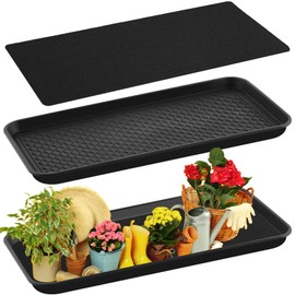 Vesici 1 Set/2 Pcs Large Self-Watering Plant Trays (30"x15") and 3mm Capillary Mat-Automatic Watering System for Indoor/Outdoor Plants, Durable Plastic Seedling Trays for Potted Plant, Garden