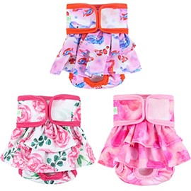 wegreeco Washable Dog Diapers (3 Pack), Highly Absorbent Dog Diapers for Female Dogs in Heat, Period, Incontinence, or Excitable Urination (Ocean of Flowers, Medium)