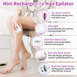 Epilator Smooth Glide Epilator for Women Facial Hair, Portable Glamorous Skin Epilator with LED Light, Epilator Hair Removal for Women, Lady Shaver Remover for Armpits, Bikini Line, Arms, Legs, Chin