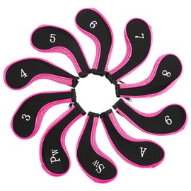 Golf Iron Head Covers, 10 Pieces Waterproof Neoprene Golf Clubs Iron Head Covers Putter Set Protective Cover Golf Accessories (Pink)