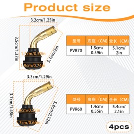 4 Pcs PVR60/PVR70 Valve Stem Bent 90 Degree Angled Brass Stems Bent 90 Degree Angled Snap-in Rubber Base Motorcycle Scooter ATV Go Kart Fits Tubeless Tire Rim