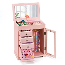 Miratino Musical Jewelry Box for Girls, Kids Jewelry Box with Spinning Dancer, 5 Layer Large Wooden Music Jewelry Boxes & Organizers Gifts for Little Girl Toddler Christmas Birthday(Pink)