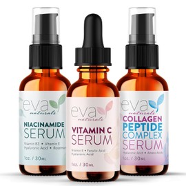 Eva Naturals - Juego de 3 sueros para el cuidado de la piel con 20% de suero de vitamina C, suero complejo de péptidos, suero de vitamina...