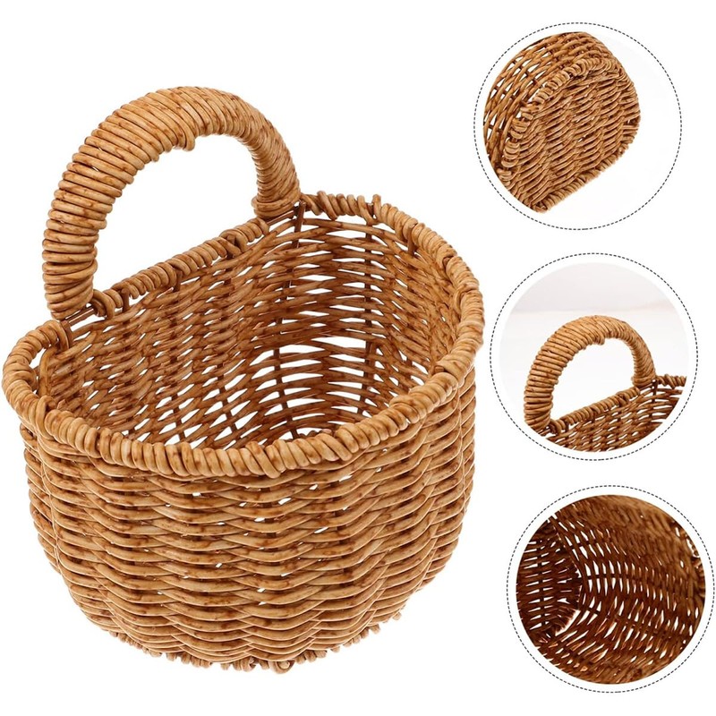 AIMALL 1pcs Elegant Handcrafted Woven Rattan Wall-Mounted Baskets, Multifunctional Storage