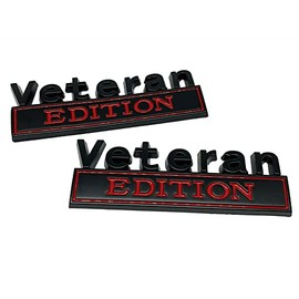 EmbRoom 2PCS Veteran Edition Car Decal Emblem 3D Letters Badge Truck Adhesive Conservative Stickers, Funny Decals Adhesive Letters Fit for Vehicle, Truck, SUV, Door Decoration (Black Red)