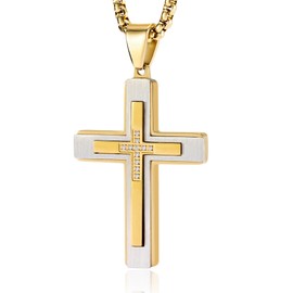 MOOSKI Men's Cross Necklace Silver/Gold 316 Stainless Steel Crucifix Jesus Pendant Necklace for Men Jewelry Rolo Chain for 20“24" 28”