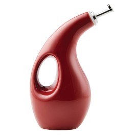 Rachael Ray Ceramic EVOO Oil and Vinegar Dispensing Bottle with Spout, 24 Ounce - Cranberry Red