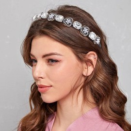 Fdesigner Baroque Rhinestones Headband Silver Pearl Crystal Hairband Vintage Thin Headbands for Women Party Headpiece (Silver)