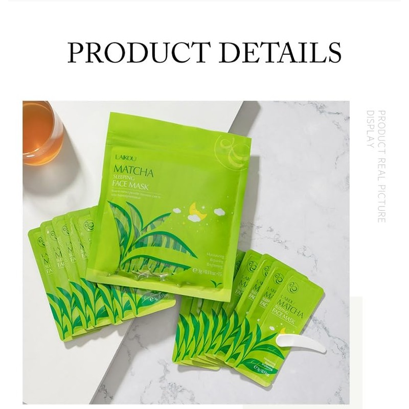 Matcha Tea Sleeping Face Mask Cream, 15 Pack x 3g,