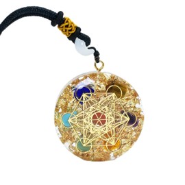 LXMYLI Orgone Metatron Cube Merkaba Pendant Necklace, 7 Chakras Orgonite Om Yoga Healing Meditation Balance (Yellow, Adjustable Rope Chain)