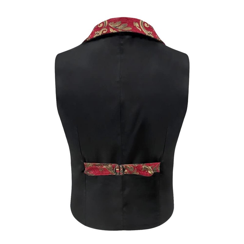 COMBACK Mens Victorian Gothic Suit Vest Steampunk Waistcoat (Large, Wine